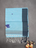 Khadhi cotton saree sky blue color allover butis & small kaddi border with weaving pallu and plain blouse