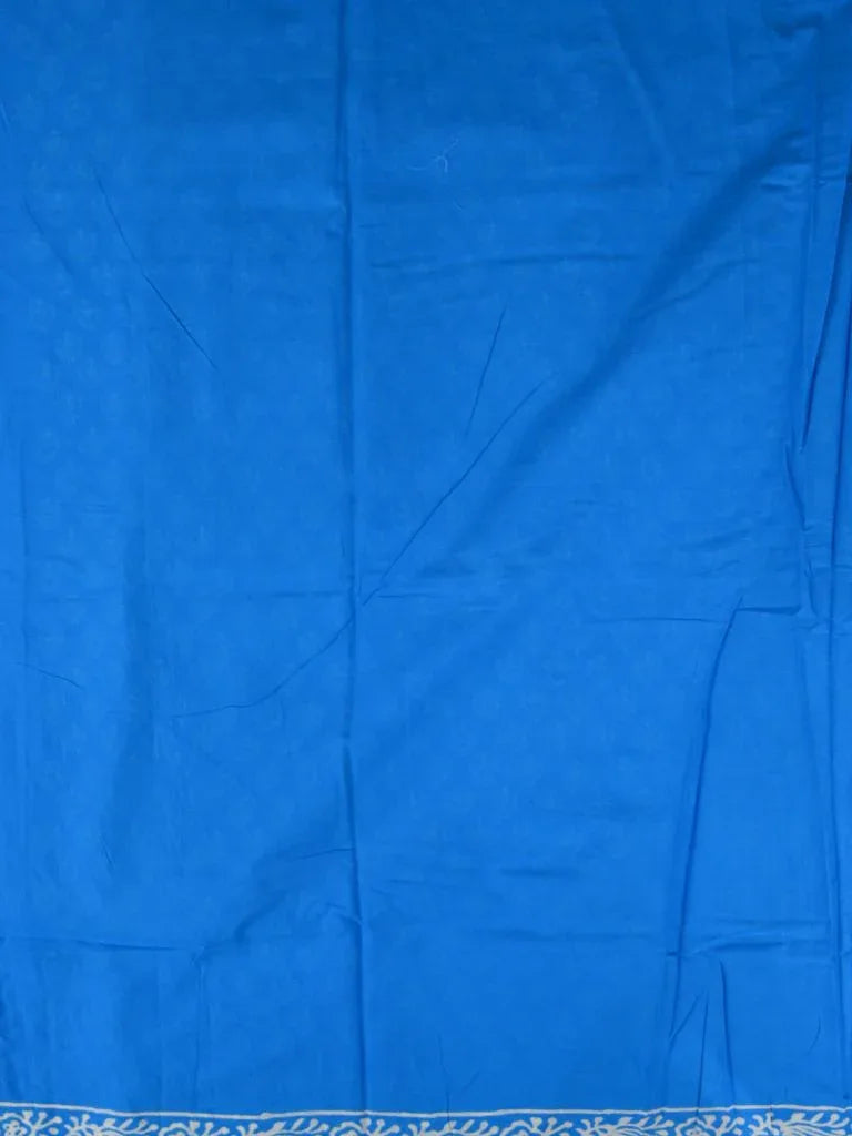 Mul mul cottton saree sky blue color allover prints & fancy border with printed pallu and attached plain blouse