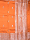 Raw mango pattu saree orange color allover zari weaves & zari border with brocade pallu and contrast blouse