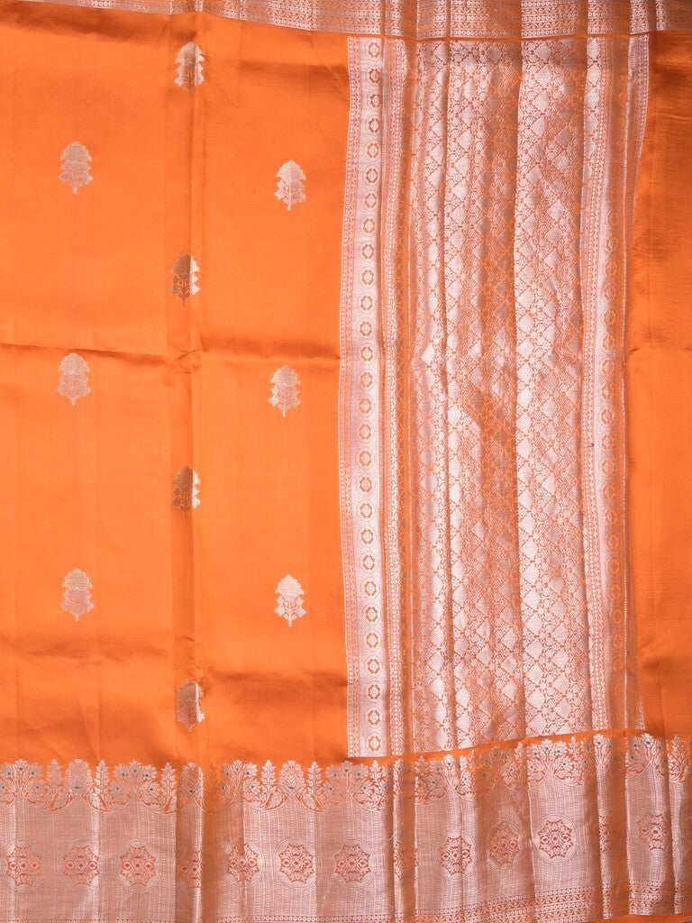 Raw mango pattu saree orange color allover zari weaves & zari border with brocade pallu and contrast blouse