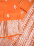 Raw mango pattu saree orange color allover zari weaves & zari border with brocade pallu and contrast blouse