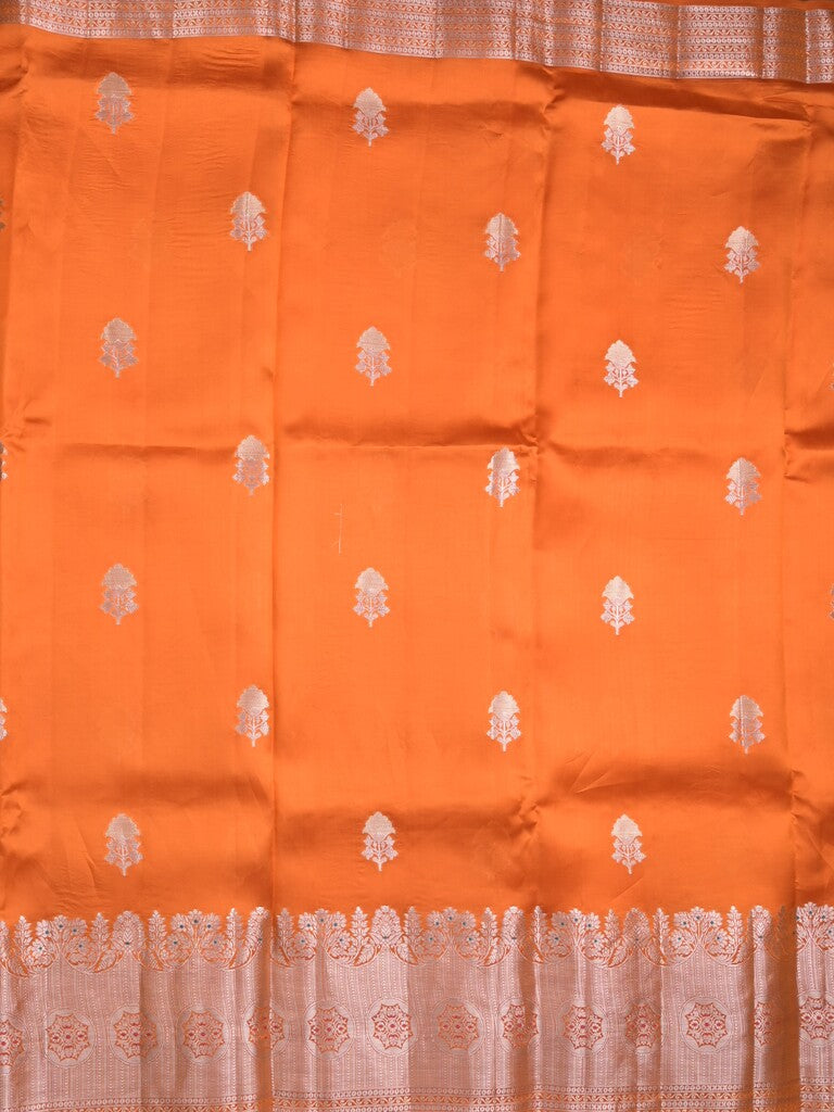 Raw mango pattu saree orange color allover zari weaves & zari border with brocade pallu and contrast blouse