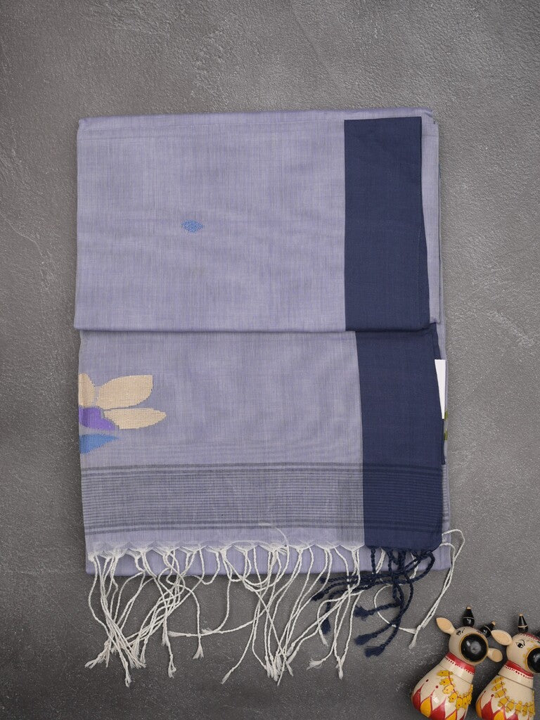 Khadhi cotton saree light blue color allover butis & small kaddi border with weaving pallu and plain blouse