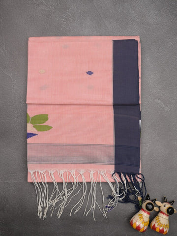 Khadhi cotton saree peach color allover butis & small kaddi border with weaving pallu and plain blouse