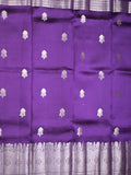Raw mango pattu saree violet color allover zari weaves & zari border with brocade pallu and contrast blouse
