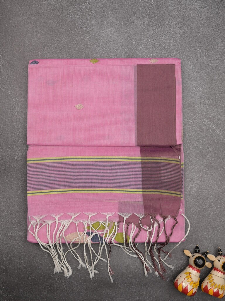 Khadhi cotton saree pink color allover butis & small kaddi border with weaving pallu and plain blouse