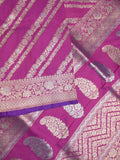 Banaras fancy saree purple color allover zari stripes & zari border with rich pallu and attached brocade blouse