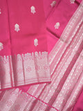 Raw mango pattu saree pink color allover zari weaves & zari border with brocade pallu and contrast blouse