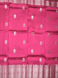 Raw mango pattu saree pink color allover zari weaves & zari border with brocade pallu and contrast blouse