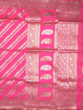 Banaras fancy saree pink color allover zari stripes & zari border with rich pallu and attached brocade blouse