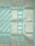 Banaras fancy saree light blue color allover zari stripes & zari border with rich pallu and attached brocade blouse