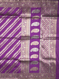 Banaras fancy saree dark purple color allover zari stripes & zari border with rich pallu and attached brocade blouse