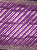 Banaras fancy saree dark purple color allover zari stripes & zari border with rich pallu and attached brocade blouse