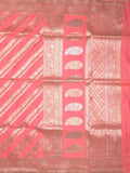 Banaras fancy saree coral pink color allover zari stripes & zari border with rich pallu and attached brocade blouse