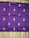 Raw mango pattu saree violet color allover zari weaves & zari border with brocade pallu and contrast blouse