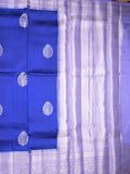 Raw mango pattu saree royal blue color allover zari weaves & zari border with brocade pallu and contrast blouse