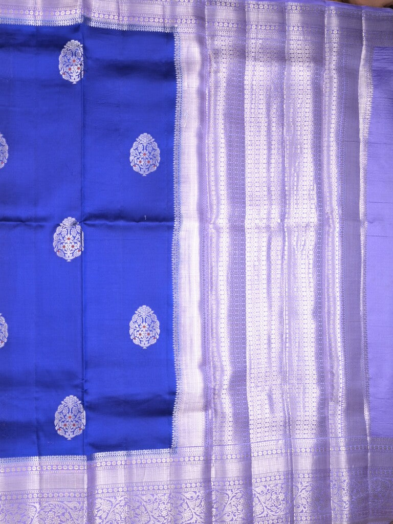 Raw mango pattu saree royal blue color allover zari weaves & zari border with brocade pallu and contrast blouse