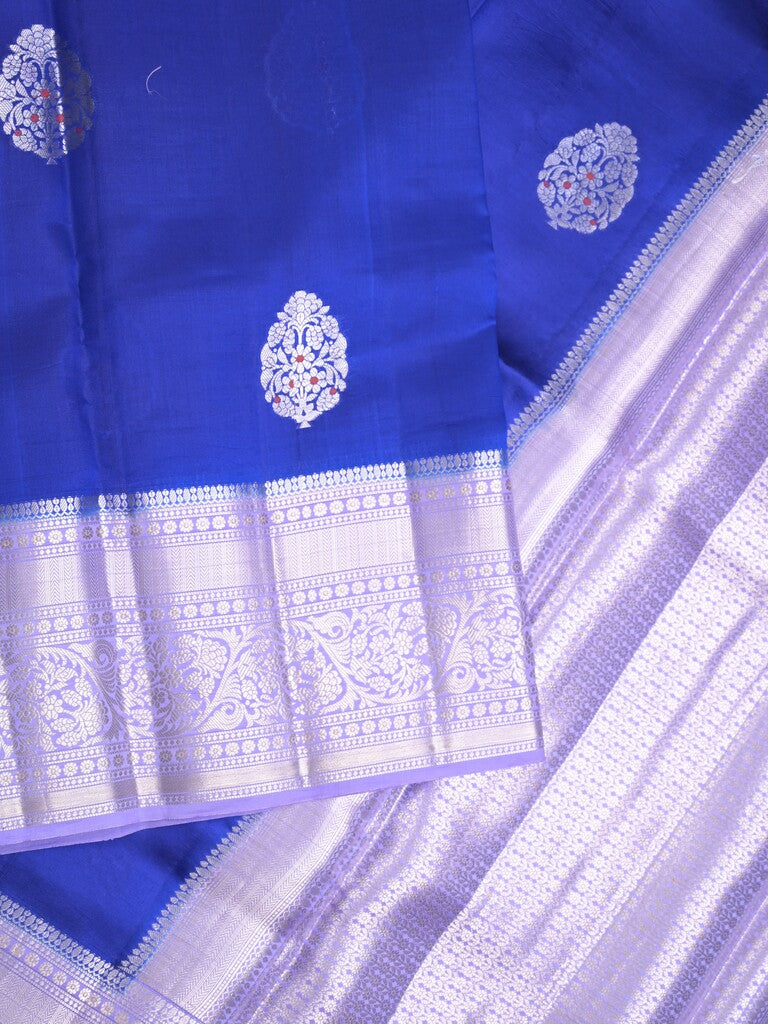 Raw mango pattu saree royal blue color allover zari weaves & zari border with brocade pallu and contrast blouse