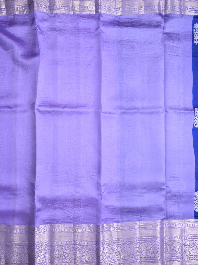Raw mango pattu saree royal blue color allover zari weaves & zari border with brocade pallu and contrast blouse