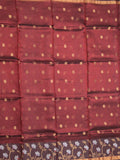 Pure silk kota fancy saree dark maroon color allover zari motifs & zari border with short zari pallu and attached plain blouse