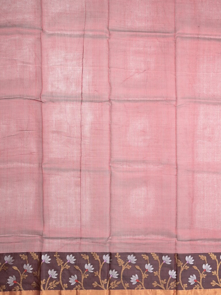 Pure silk kota fancy saree dark maroon color allover zari motifs & zari border with short zari pallu and attached plain blouse