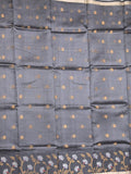 Pure silk kota fancy saree grey color allover zari motifs & zari border with short zari pallu and attached plain blouse