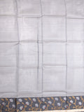 Pure silk kota fancy saree grey color allover zari motifs & zari border with short zari pallu and attached plain blouse