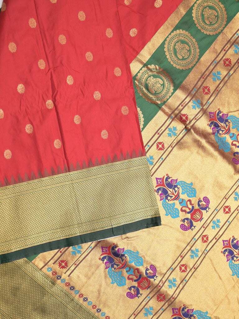 Banaras fancy saree red color allover zari motifs & zari border with paithani pallu and contrast plain blouse