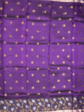 Pure silk kota fancy saree violet color allover zari motifs & zari border with short zari pallu and attached plain blouse