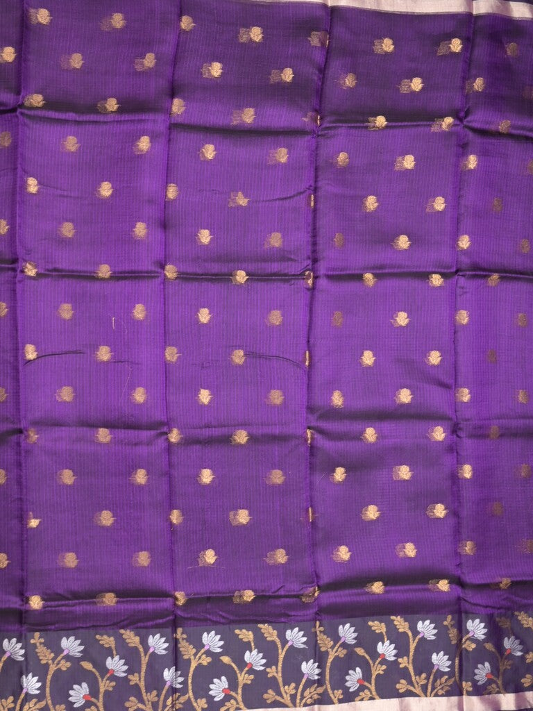 Pure silk kota fancy saree violet color allover zari motifs & zari border with short zari pallu and attached plain blouse