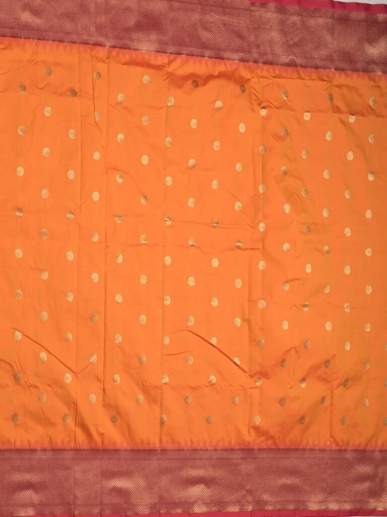 Banaras fancy saree orange color allover zari motifs & zari border with paithani pallu and contrast plain blouse