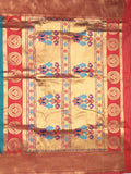 Banaras fancy saree peacock blue color allover zari motifs & zari border with paithani pallu and contrast plain blouse