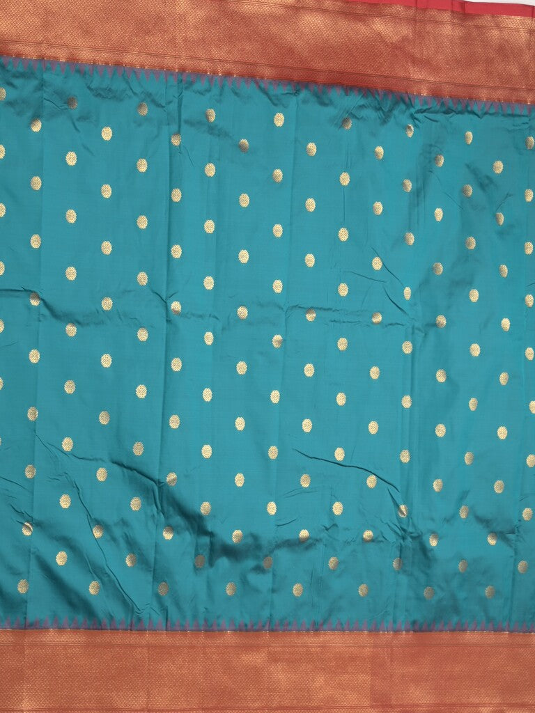 Banaras fancy saree peacock blue color allover zari motifs & zari border with paithani pallu and contrast plain blouse