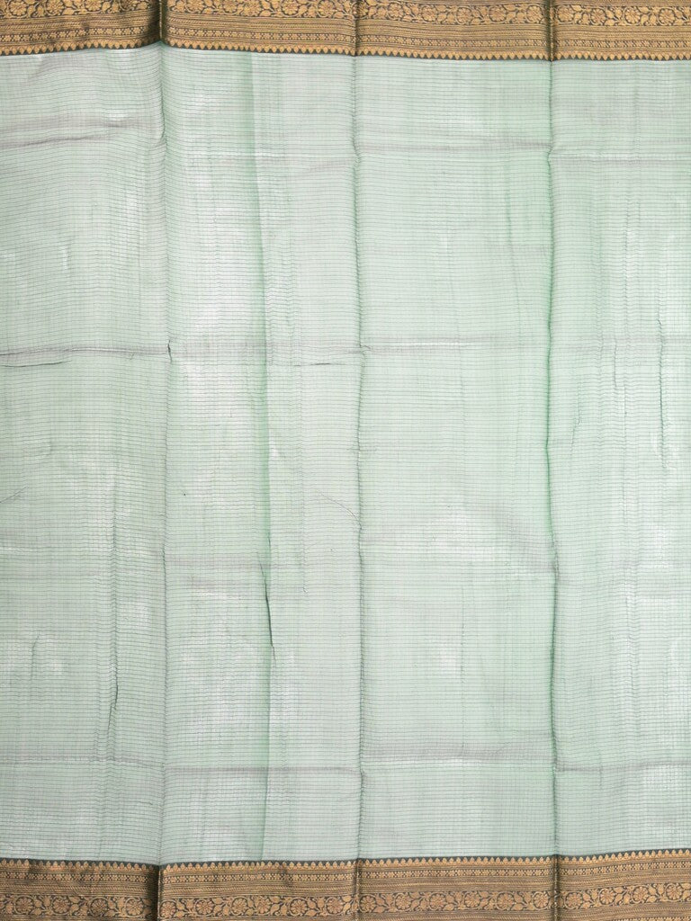 Pure silk kota fancy saree bottle green color allover zari motifs & zari border with short zari pallu and attached plain blouse