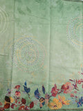 Chanderi tissue fancy saree light pista green color allover prints & small border with printed pallu and printed bouse