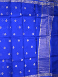Pure silk kota fancy saree royal blue color allover zari motifs & zari border with short zari pallu and attached plain blouse