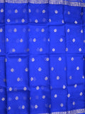 Pure silk kota fancy saree royal blue color allover zari motifs & zari border with short zari pallu and attached plain blouse