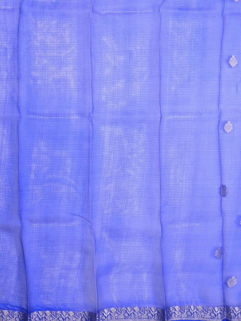 Pure silk kota fancy saree royal blue color allover zari motifs & zari border with short zari pallu and attached plain blouse