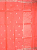 Pure silk kota fancy saree orange color allover zari motifs & zari border with short zari pallu and attached plain blouse