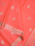 Pure silk kota fancy saree orange color allover zari motifs & zari border with short zari pallu and attached plain blouse