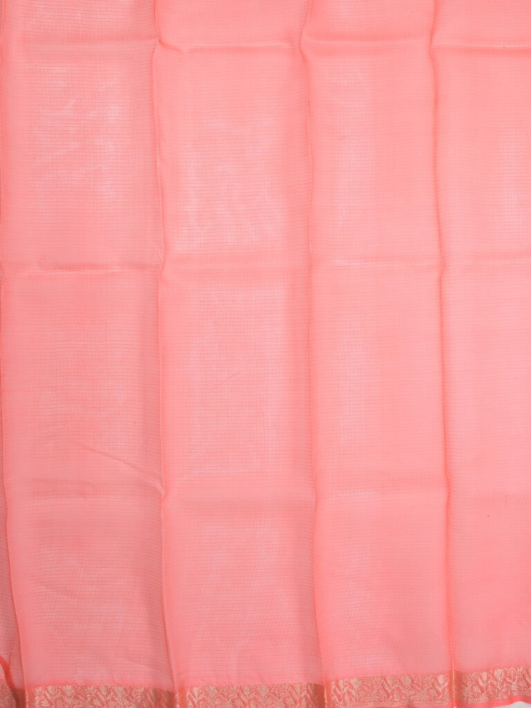 Pure silk kota fancy saree orange color allover zari motifs & zari border with short zari pallu and attached plain blouse