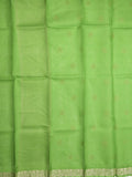 Pure silk kota fancy saree parrot green color allover zari motifs & zari border with short zari pallu and attached plain blouse