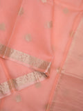 Pure silk kota fancy saree baby pink color allover zari motifs & zari border with short zari pallu and attached plain blouse