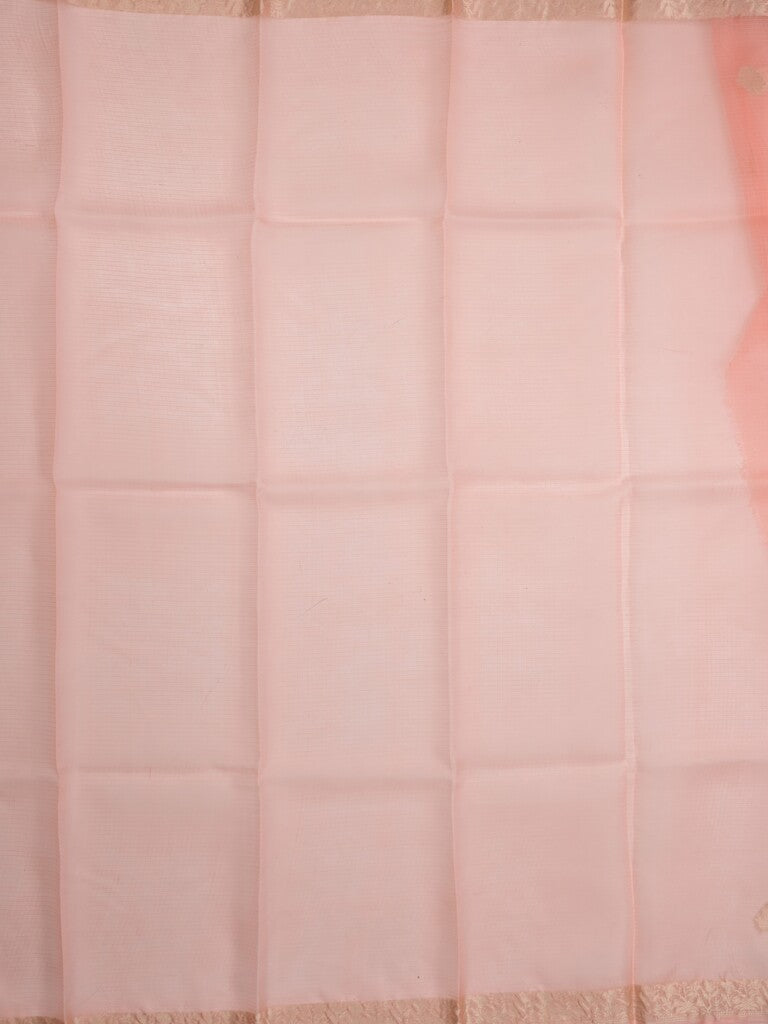 Pure silk kota fancy saree baby pink color allover zari motifs & zari border with short zari pallu and attached plain blouse