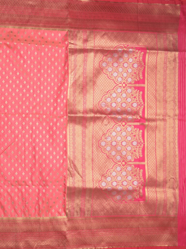 Banaras fancy saree pink color allover zari motifs & zari border with rich pallu and contrast plain blouse