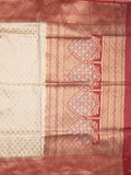 Banaras fancy saree half white color allover zari motifs & zari border with rich pallu and contrast plain blouse