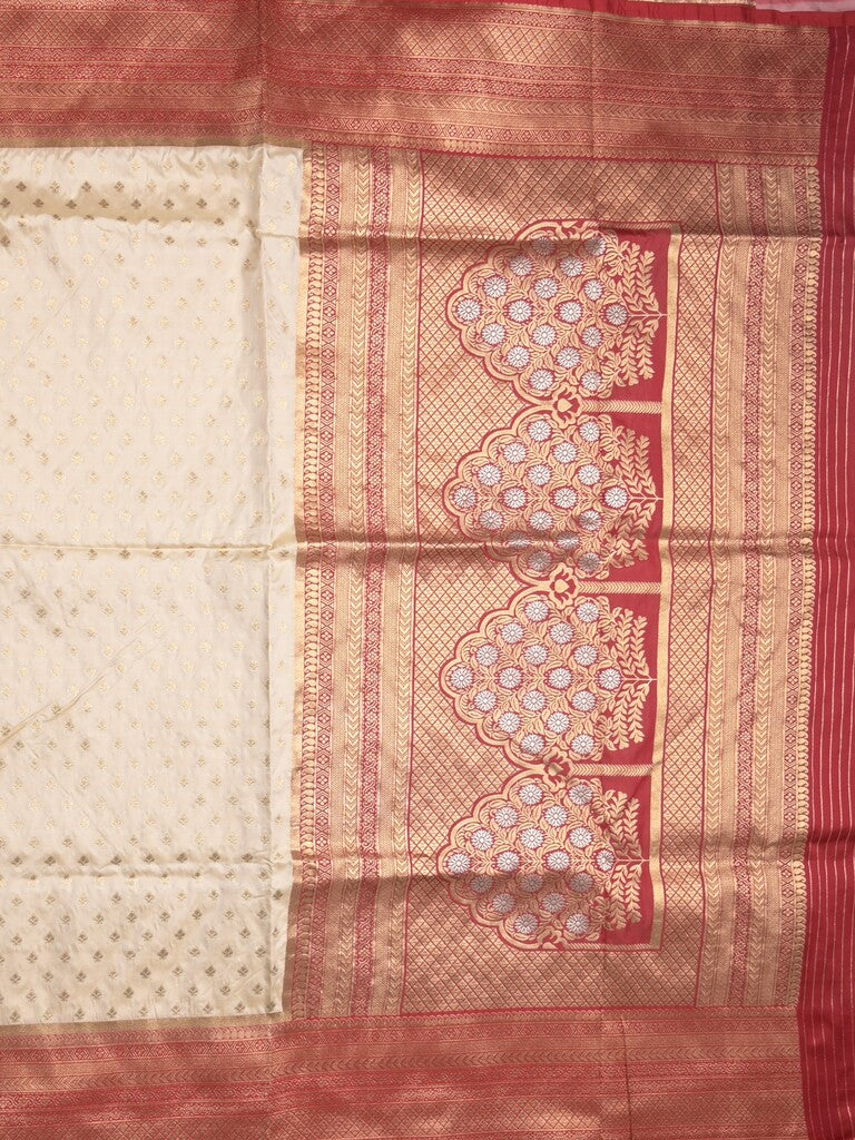 Banaras fancy saree half white color allover zari motifs & zari border with rich pallu and contrast plain blouse