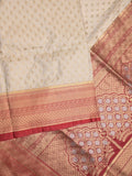 Banaras fancy saree half white color allover zari motifs & zari border with rich pallu and contrast plain blouse