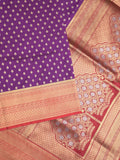 Banaras fancy saree purple color allover zari motifs & zari border with rich pallu and contrast plain blouse