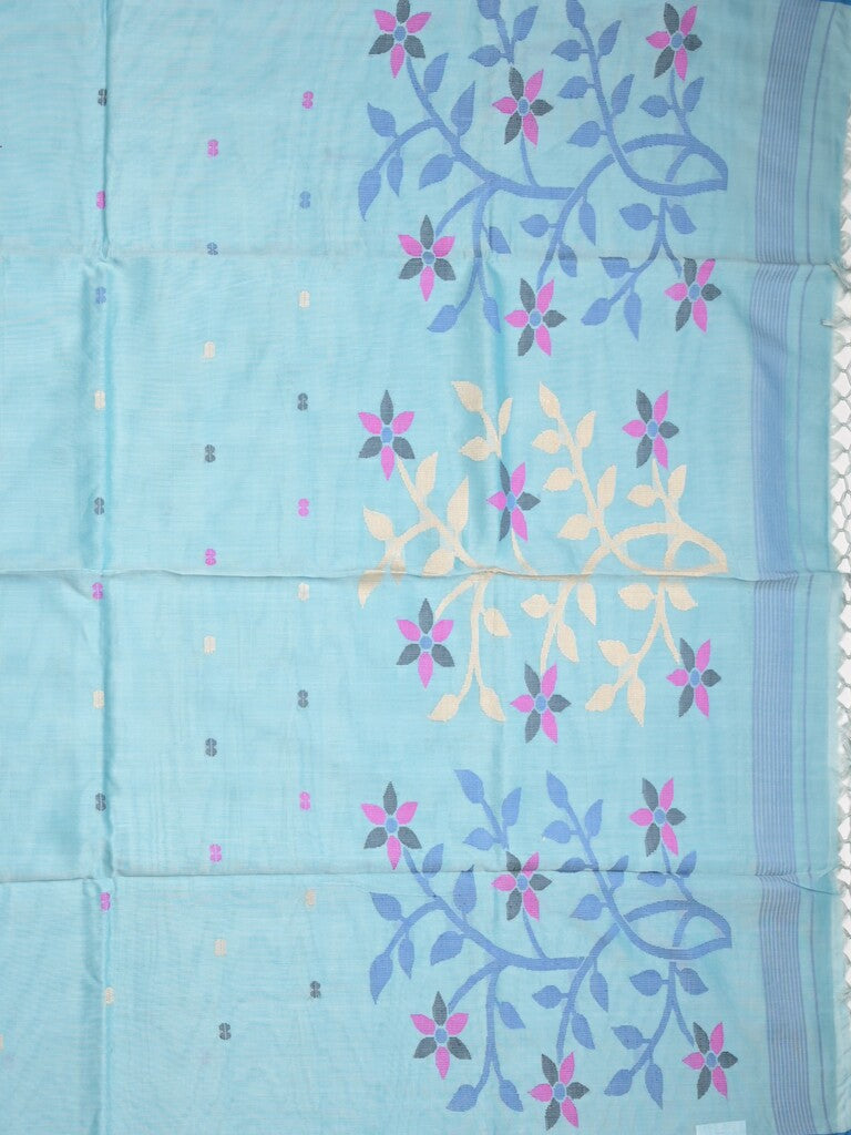 Khadhi cotton saree sky blue color allover butis & small kaddi border with weaving pallu and plain blouse